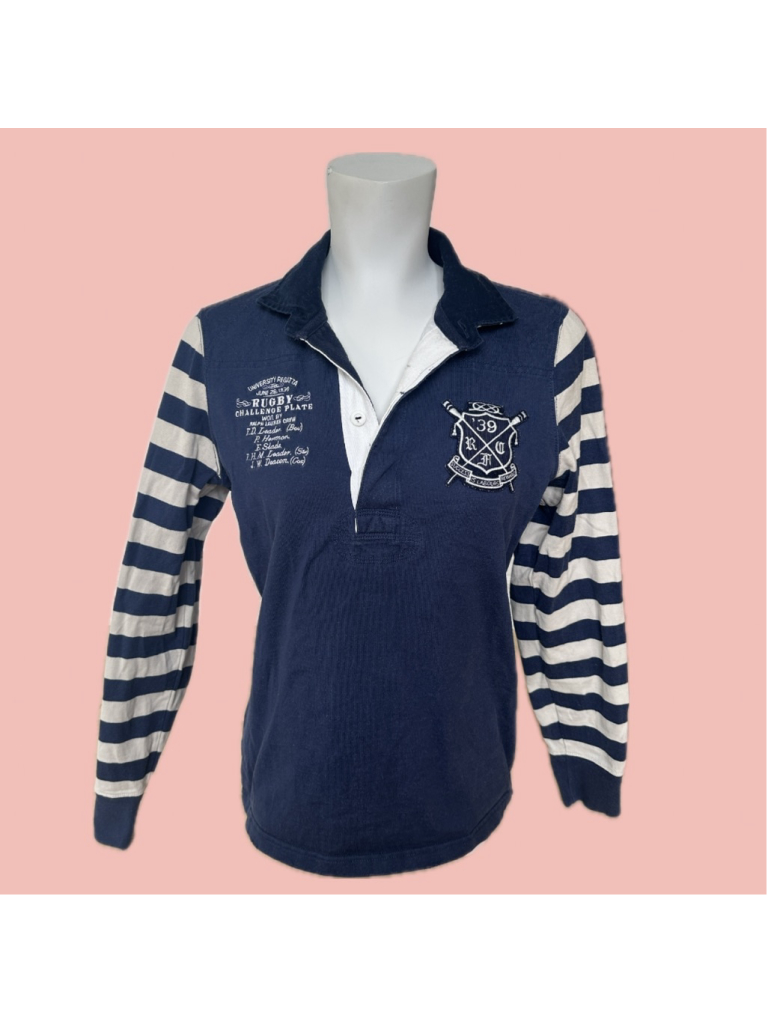 Vintage Ralph Lauren Rugby Shirt L Striped Sleeve Crest Logo
